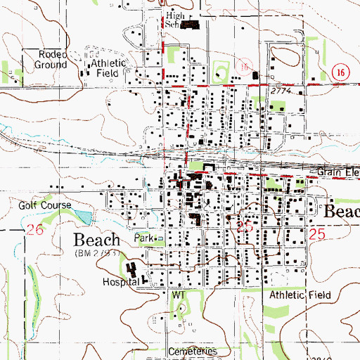Topographic Map of Golden Valley County Library, ND