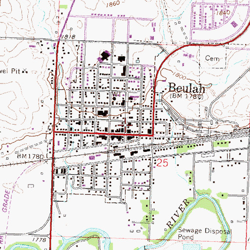 Topographic Map of Beulah Public Library, ND