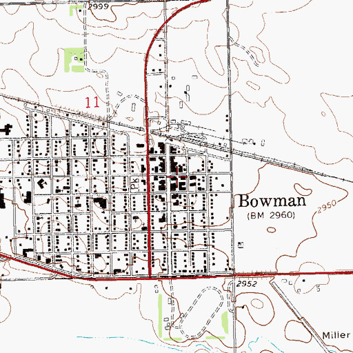 Topographic Map of Bowman Regional Public Library, ND