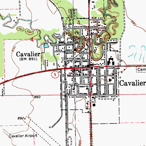 Topographic Map of Cavalier Public Library, ND