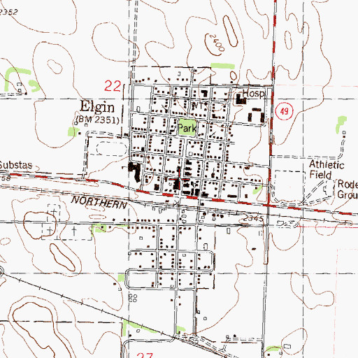Topographic Map of Elgin Public Library, ND