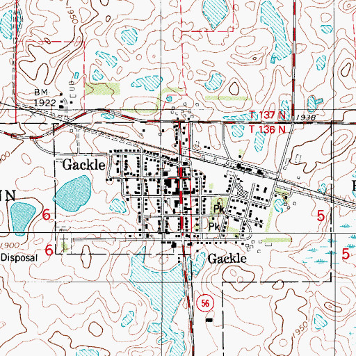 Topographic Map of Gackle Public Library, ND