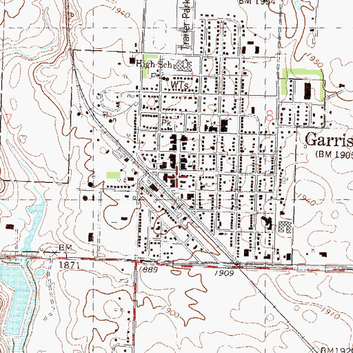 Topographic Map of Garrison Public Library, ND