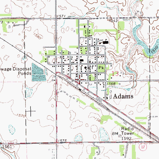 Topographic Map of Adams Mini Library, ND
