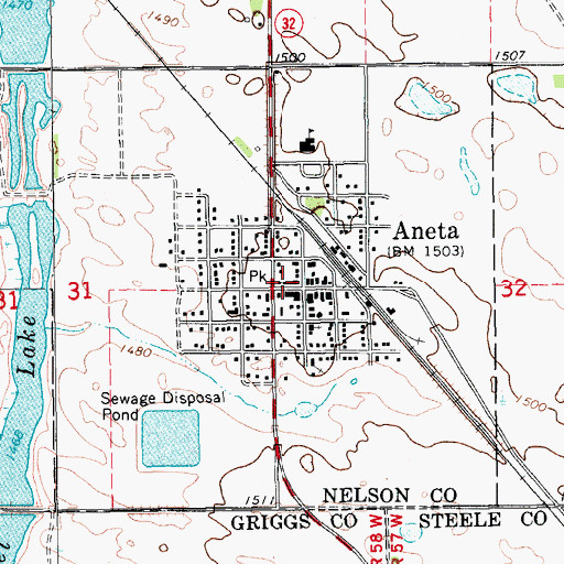 Topographic Map of Aneta Public Library, ND