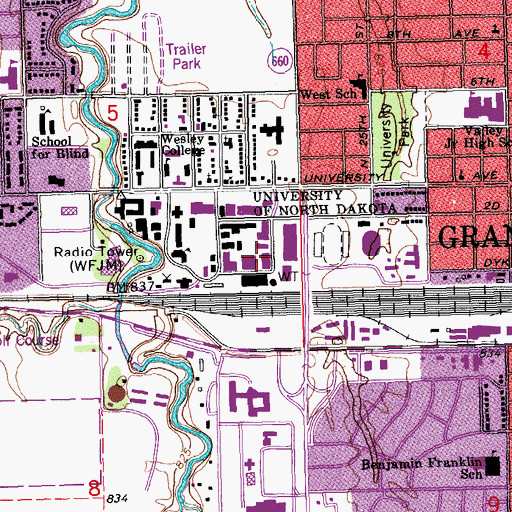 Topographic Map of F D Holland Geology Library, ND