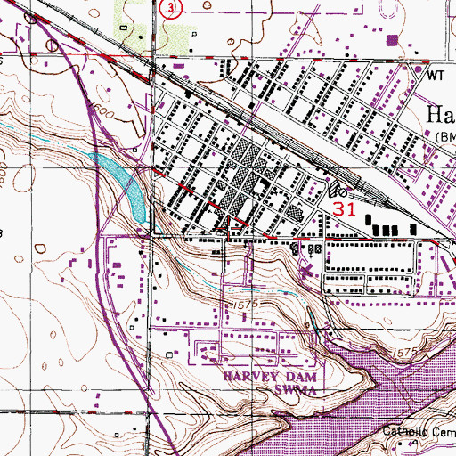 Topographic Map of Harvey Public Library, ND
