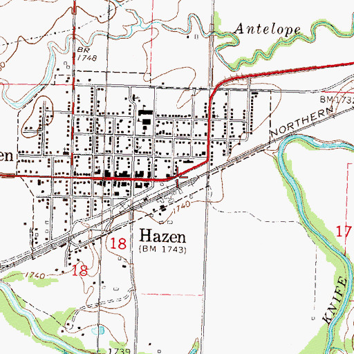 Topographic Map of Hazen Public Library, ND