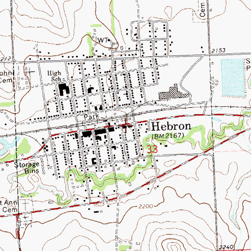 Topographic Map of Hebron Public Library, ND