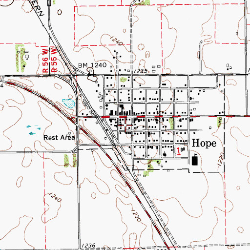 Topographic Map of Hope Library, ND