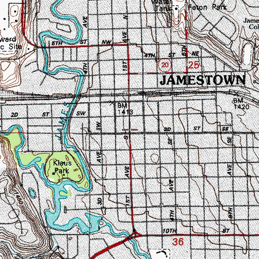 Topographic Map of James River Valley Library System, ND