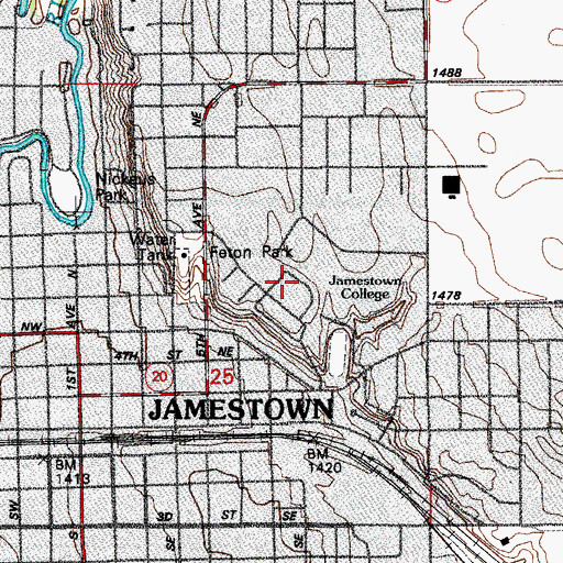 Topographic Map of Raugust Library, ND