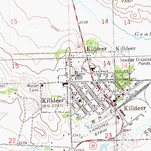 Topographic Map of Killdeer School and Public Library, ND