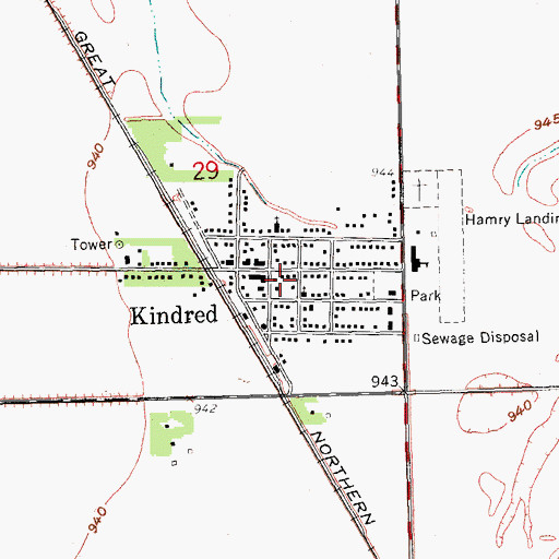 Topographic Map of Kindred Public Library, ND