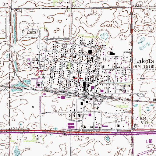 Topographic Map of Lakota City Library, ND