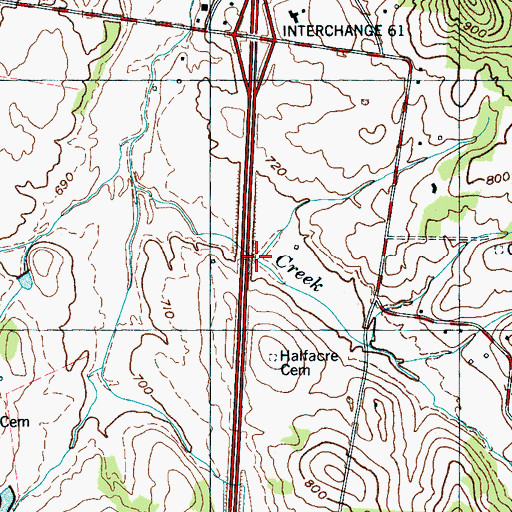 Topographic Map of Halfacre Branch, TN