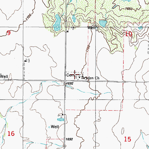 Topographic Map of Dryden Cemetery, OK