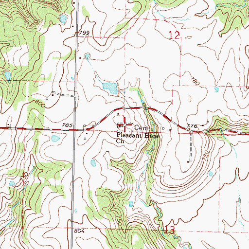 Topographic Map of Pleasant Hope Cemetery, OK