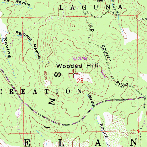 Topographic Map of Wooded Hill, CA