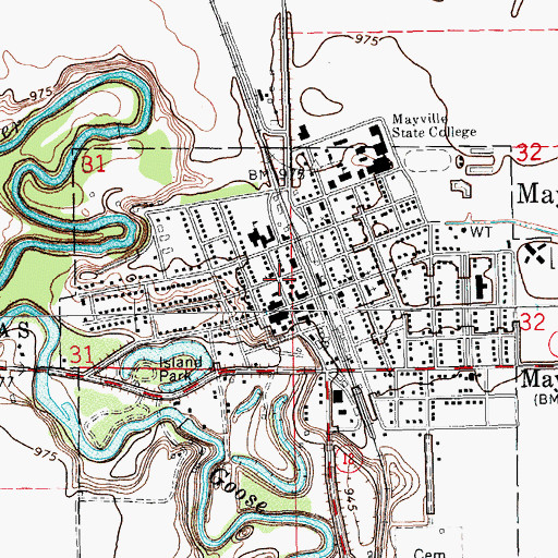 Topographic Map of Mayville Public Library, ND