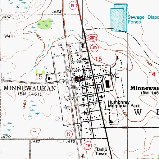 Topographic Map of Minnewaukan Public Library, ND
