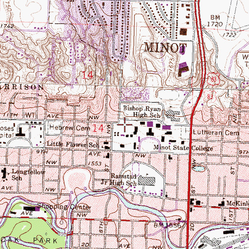 Topographic Map of Gordon B Olson Library, ND