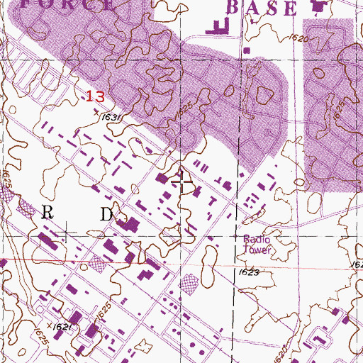 Topographic Map of Minot Air Force Base Library, ND