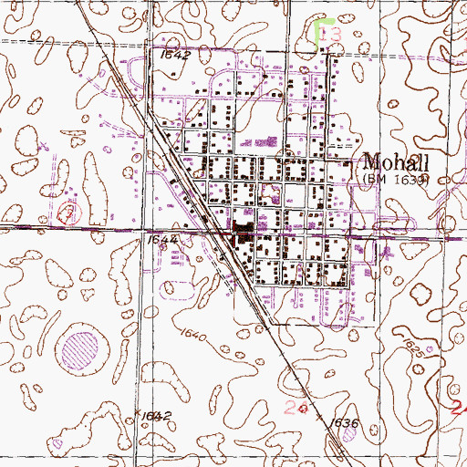 Topographic Map of Mohall Public Library, ND