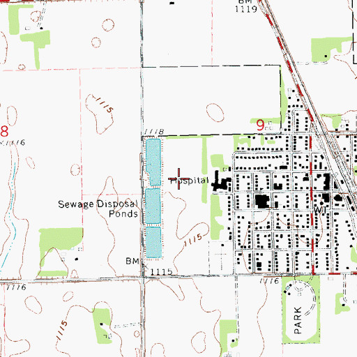 Topographic Map of Northwood School and City Library, ND