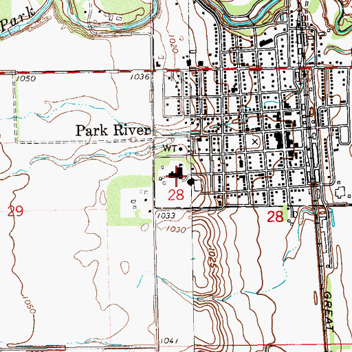 Topographic Map of Park River School and Public Library, ND