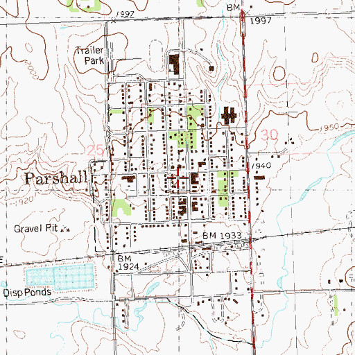 Topographic Map of Parshall Public Library, ND