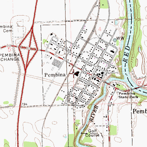 Topographic Map of Pembina (North Border) School and Public Library, ND