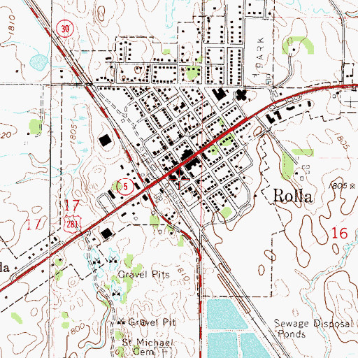 Topographic Map of Rolla Public Library, ND