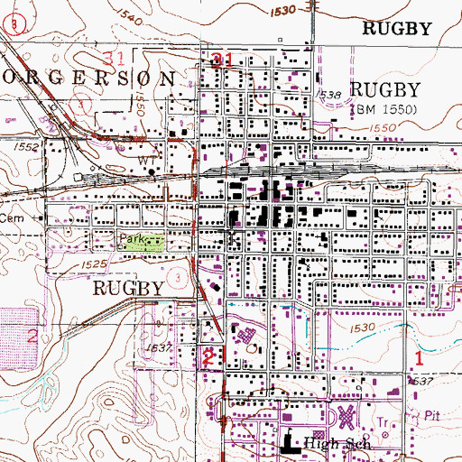 Topographic Map of Heart of America Library, ND