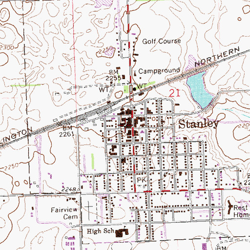 Topographic Map of Stanley Public Library, ND