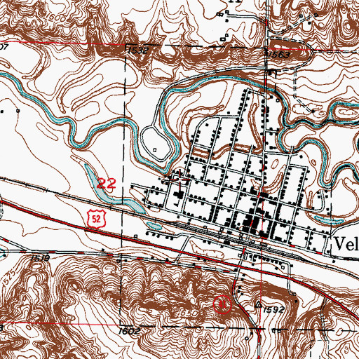 Topographic Map of Velva School and Public Library, ND