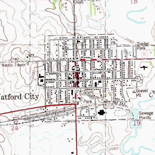 Topographic Map of McKenzie County Public Library, ND
