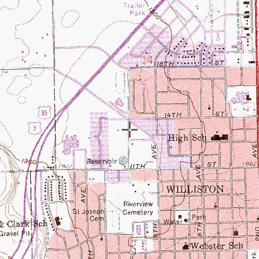 Topographic Map of Williston Community Library, ND