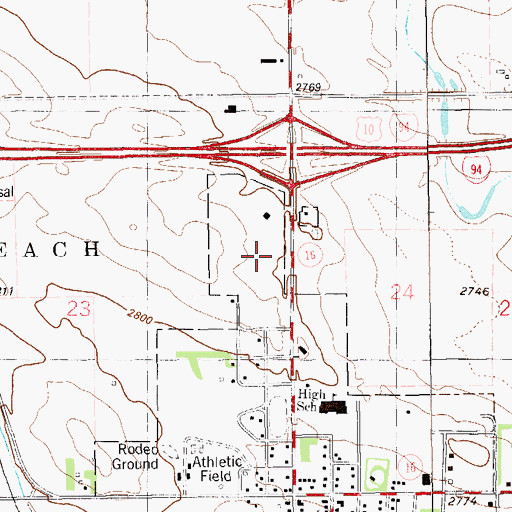 Topographic Map of Beach East and West Bound Rest Area, ND