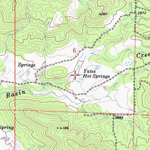 Topographic Map of Yates Hot Springs, CA