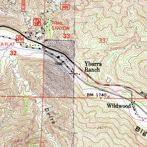 Topographic Map of Ybarra Ranch, CA