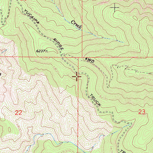 Topographic Map of Yucaipa Ridge Truck Trail, CA