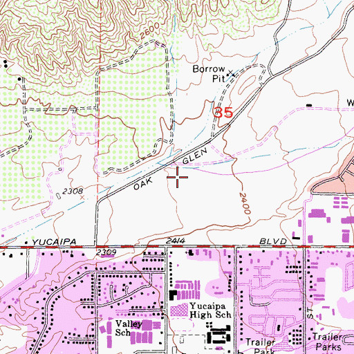 Topographic Map of Yucaipa Valley, CA