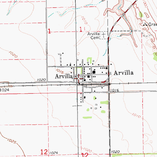 Topographic Map of Arvilla Community Center, ND