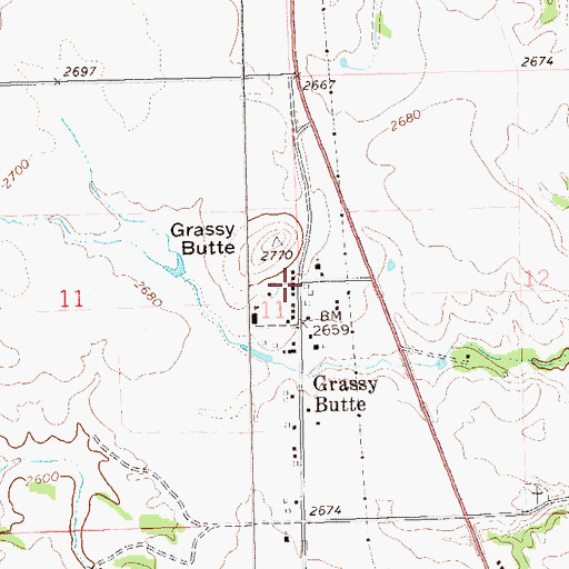 Topographic Map of Grassy Butte Community Center, ND