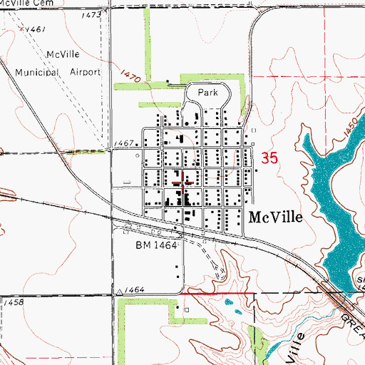 Topographic Map of McVille City Auditorium, ND