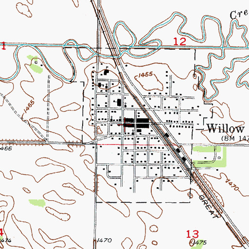 Topographic Map of Willow City Community Hall, ND