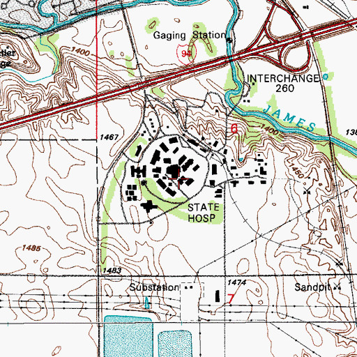 Topographic Map of Tompkins Rehabilitation and Corrections Center, ND