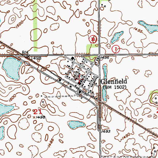 Topographic Map of Glenfield Community Center, ND