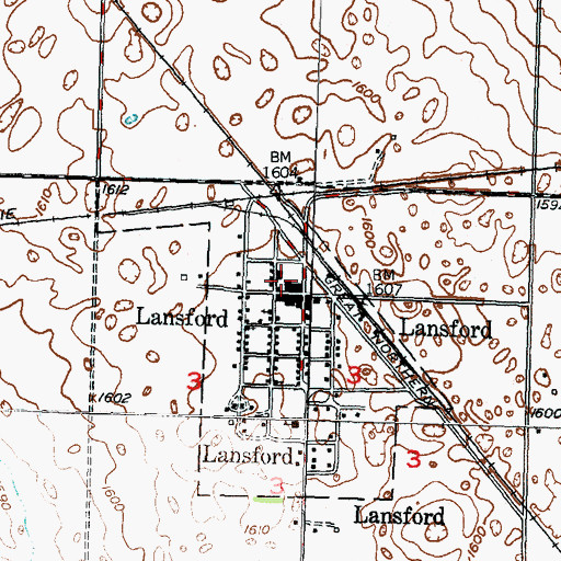 Topographic Map of Lansford Community Center, ND